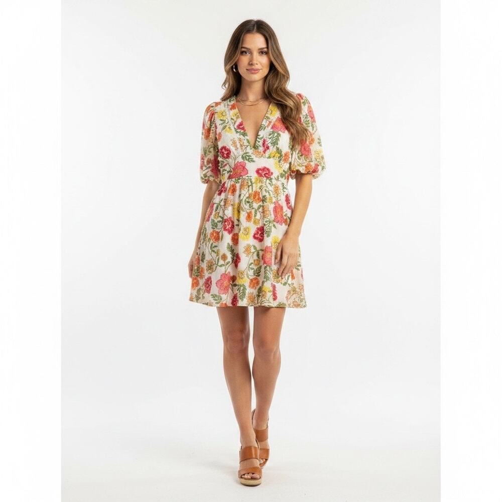 Flying Tomato Free Me Today Floral Women Mini Dress Medium Puff Sleeve Cottage